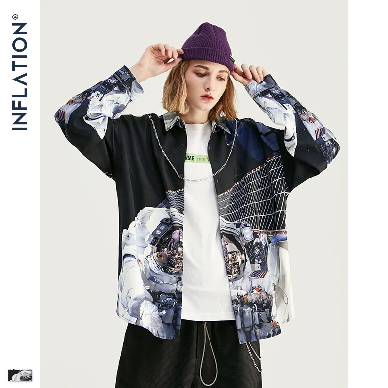 

Spring and Autumn New Long Sleeve Shirt Men's Casual Loose Print Lapel Tide Brand All-match Top