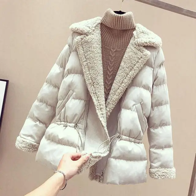 Парка женская зимняя/Осенняя с высокой талией бежевая/черная|Женские парки| |