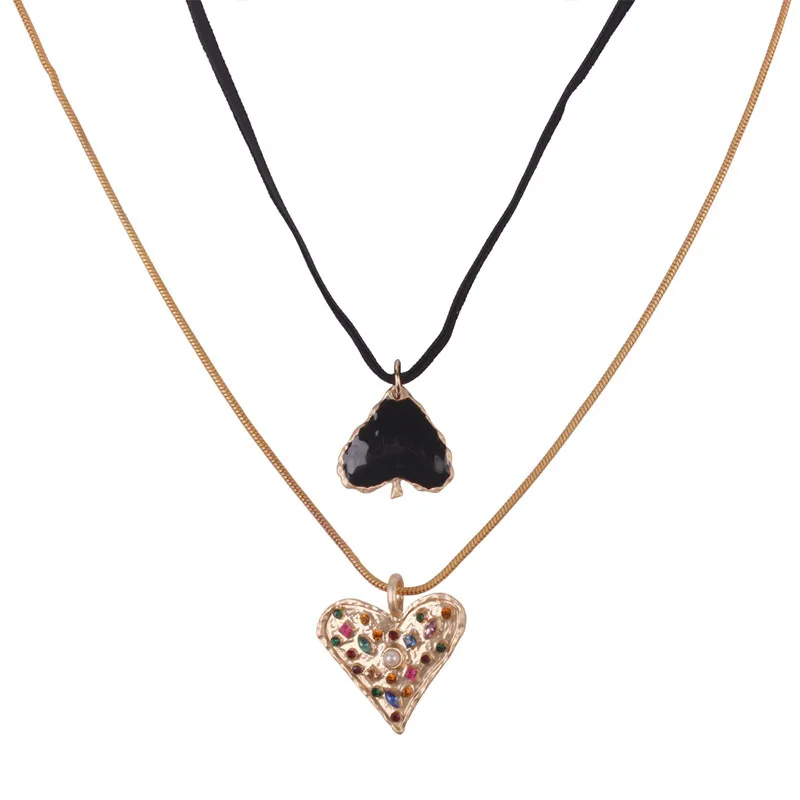 

New Heart Pendant Necklace Fashion Double Chain Crystal Necklace Couple Declaration Necklace Sweater Chain Jewelry Gift
