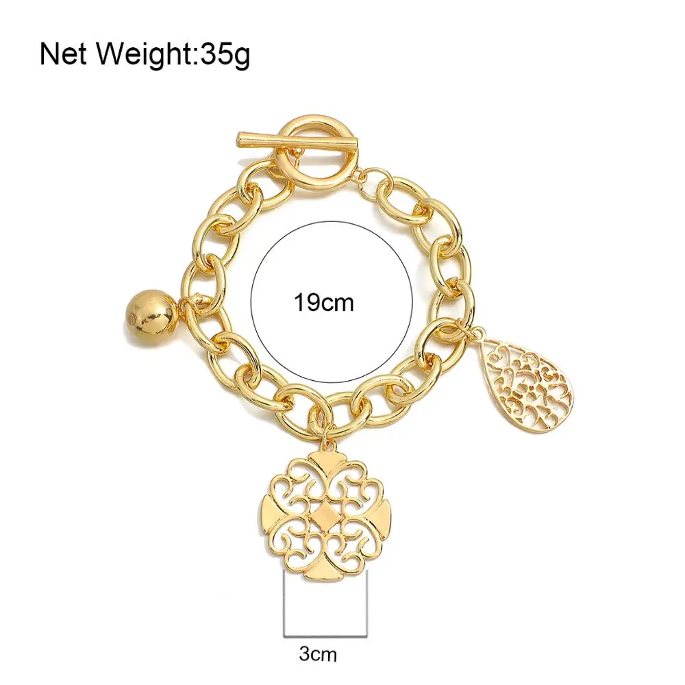 

ALLYES Gold Color Chinese Style Hollow Heart Water Drop Charm Bracelets for Women Metal Link Chain Bracelet Bangles Jewelry