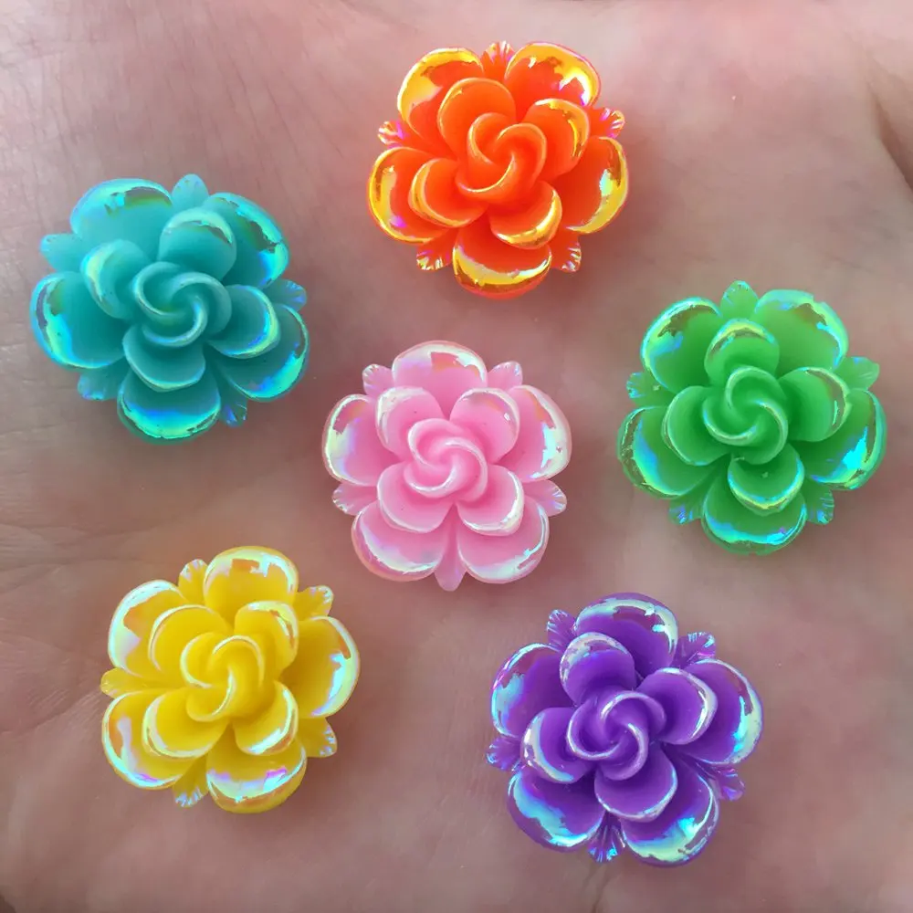 

20PCS AB 20mm Resin Flower Stone Flatback Wedding Diy Buttons Scrapbook Crafts R27*2