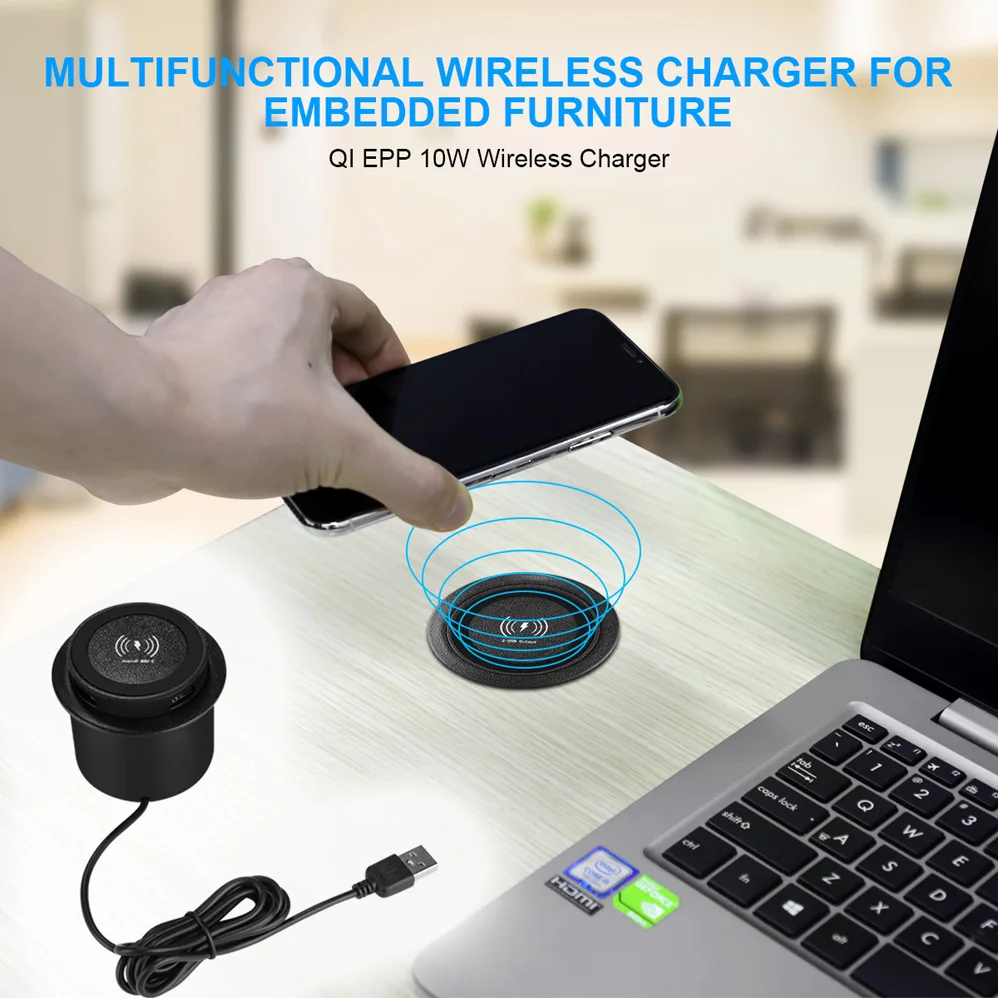 qi fast wireless charger pop up desktop embedded fast wireless charger with usb port 30w universal for iphone xiaomi smartphone free global shipping