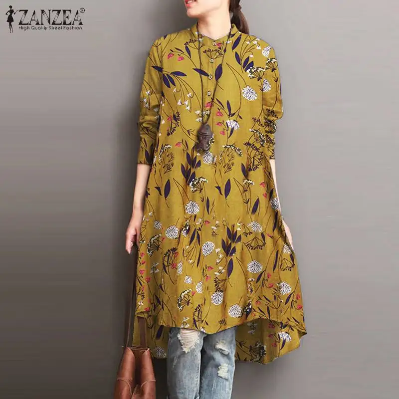 

ZANZEA Bohemian Long Sleeve Loose Shirt Vintage Women Floral Printed Blouse 2022 Casual Blusas Oversized Autumn Long Tops Tunic