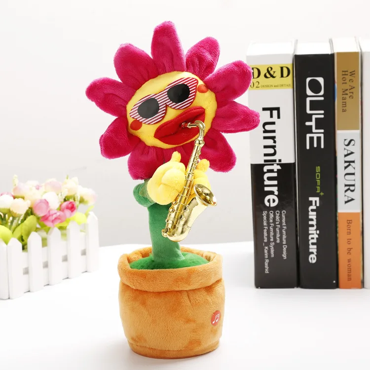 

Electric Dancing Plush Sunflower Toy Funny Gift Singing Speak Talk Sound Record Bluetooth Saxophone Home Decoration Accessories