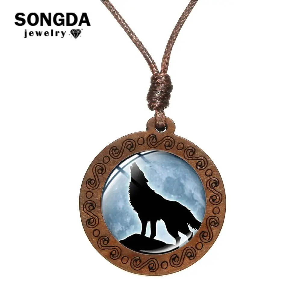 SONGDA Ретро Wicca Луна волк ожерелье Воющий искусство фото стекло кабошон резной