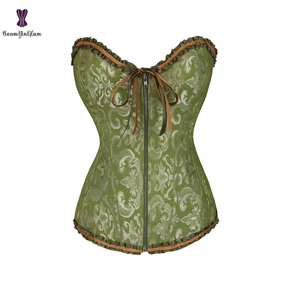 Zip Up Corset Floral Jacquard Bustier Plus Size 6XL Gorset Lace Korsett For Women Fish Boned Korse Waist Slimming Sexy | Женская одежда