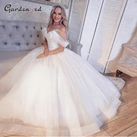 ivory lace wedding dress 2020 tulle off shoulder scoop wedding dresses long train ball gown wedding gowns