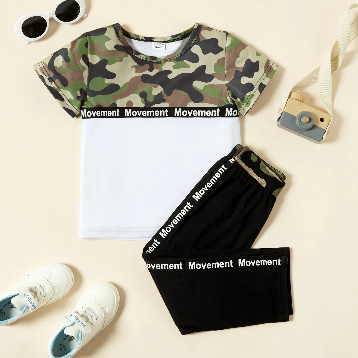 

Toddler Boy Camouflage Pattern Letter Printed Top and Pants Set