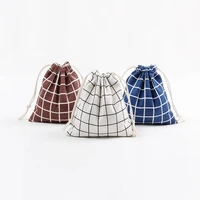 3pcsset japanese style printed drawstring bag draw pocket storage plaid pattern farmhouse style sack cotton fabric bags