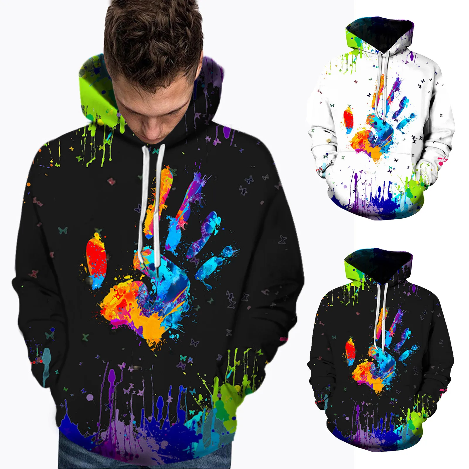 

2021 New Men's New Autumn And Winter Fashion Palm Printed Hoodie Long Sleeve Blouse Sweatshirt Oversized Plus Size Sweatshirts