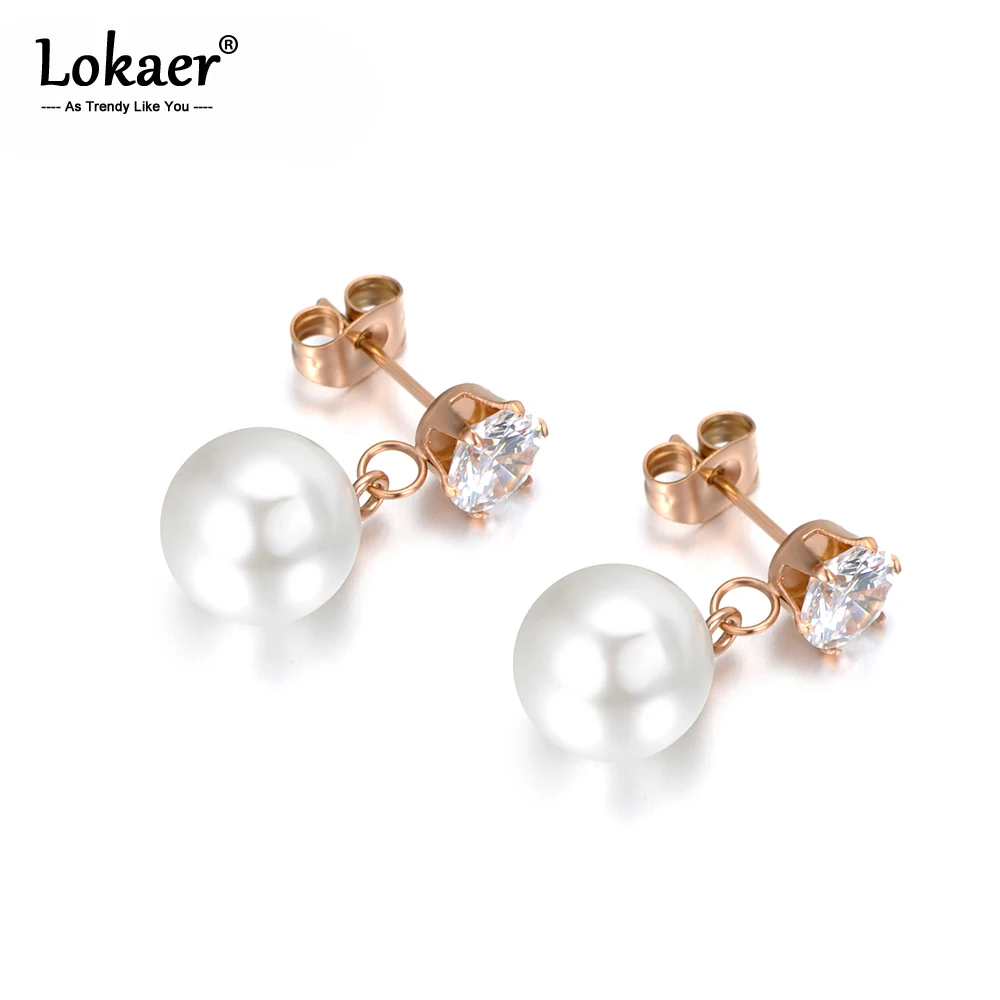 Lokaer серьги-гвоздики из нержавеющей стали с искусственным жемчугом и 6 кристаллами для женщин, ювелирные изделия, серьги-гвоздики E18053