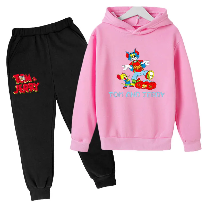 

2022 Cat Tom Mouse Jerry New Autumn and Winter Casual Long Sleeve Cute Kawaii Printed Clothing Set Tops Hoodie + Pants 2-Piece S