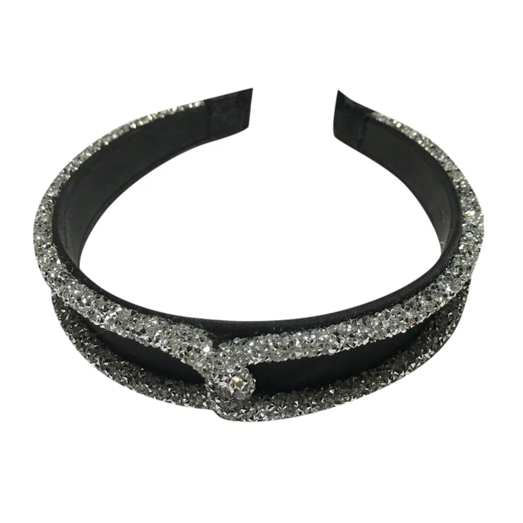 Повязка на голову женская со сверкающими вставками простой однотонный широкий