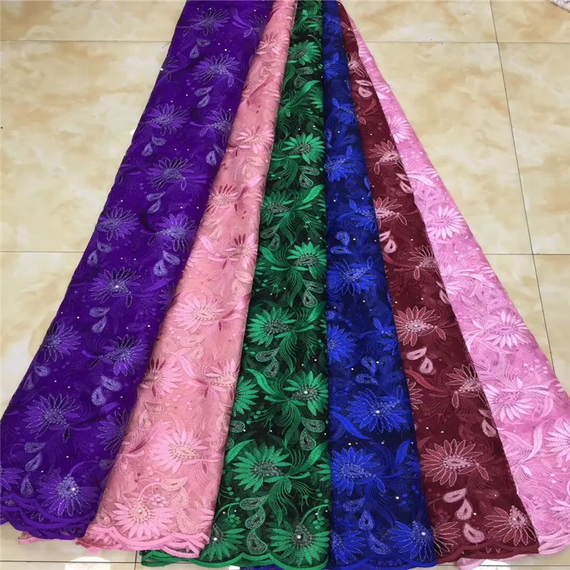 Высокое качество 3d Французский кружевной ткани аппликация камень бусы Белый