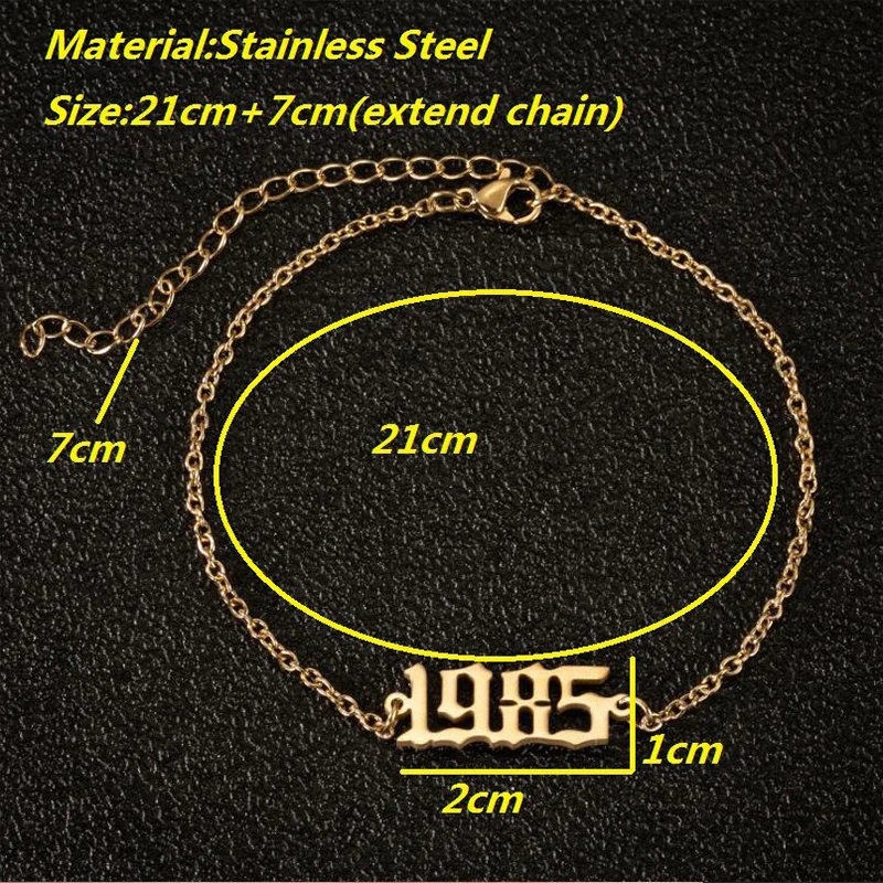 

1980-1998 Birth Year Anklet Leg Bracelet Jewelry Stainless Steel Rose Gold Color Custom Number Anklet For Women Gifts