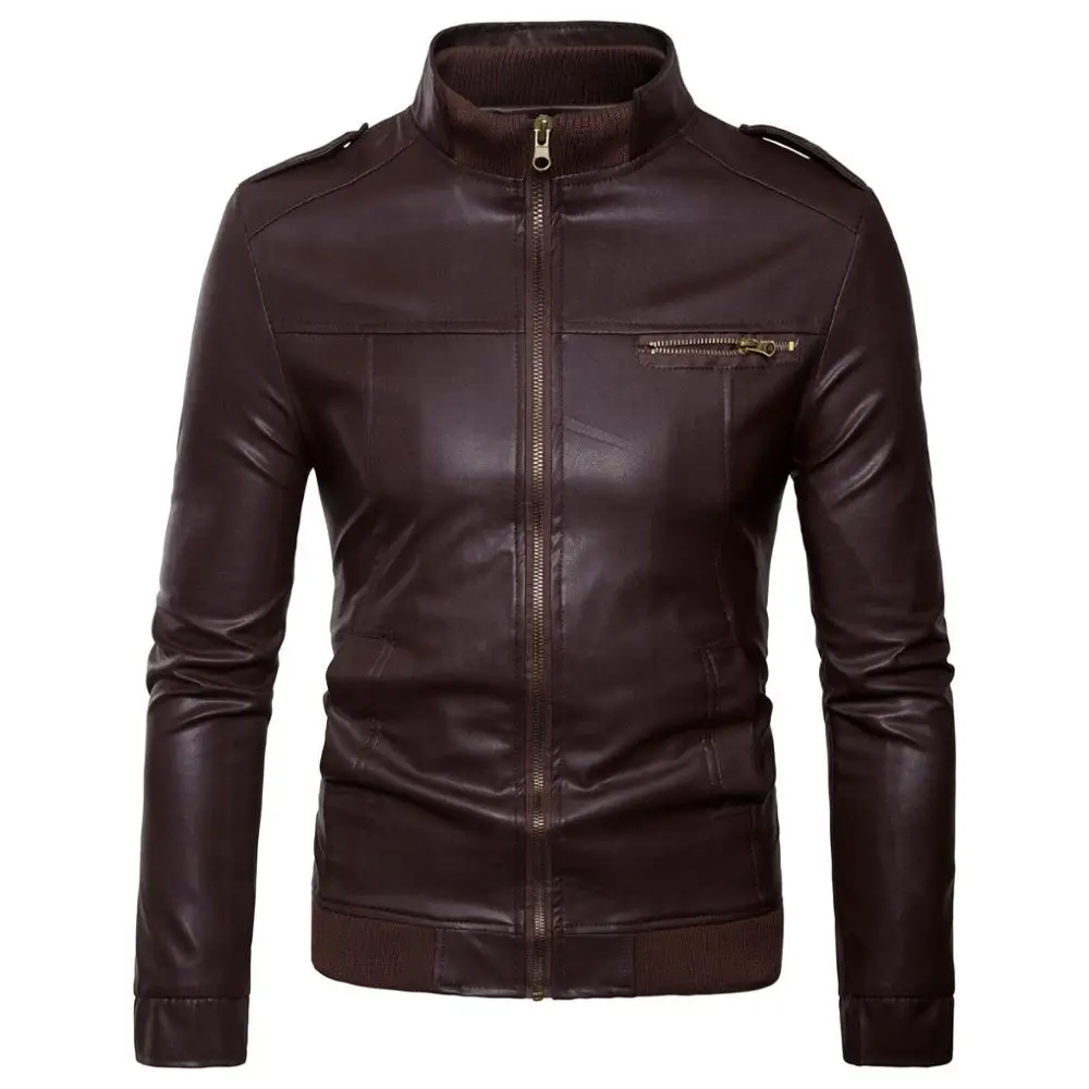 

2020 Autumn and Winter Fashion New Men's Casual Thick Stand Collar Leather Jacket / Male Motorcycle Zipper Pu Coat