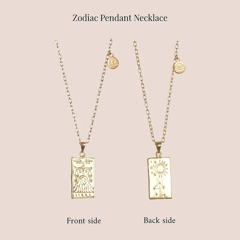 12 Constellations Necklace Square Pendant Fashion 18K Gold Plated Zircon Moon Sun World Creative Jewelr | Украшения и аксессуары