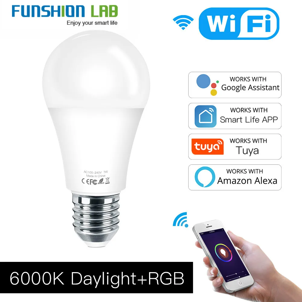 Умная лампа E27 с поддержкой Wi Fi 7 Вт RGB Smart Life|Пульты ДУ| |