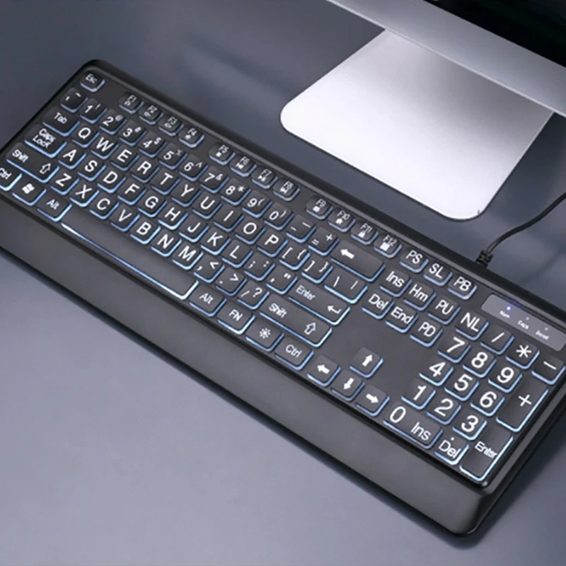 LX9B крупный шрифт печати USB светодиодный клавиатура с подсветкой 104 клавиш полный
