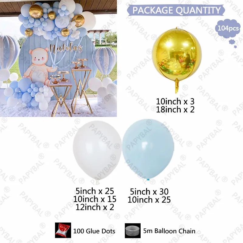 Kit de guirnalda de arco de Globo Azul Macaron para Baby Shower, Globos de fiesta de cumplea&ntilde;os para ni&ntilde;os, decoraci&oacute;n de Globos de boda, 106 piezas-2