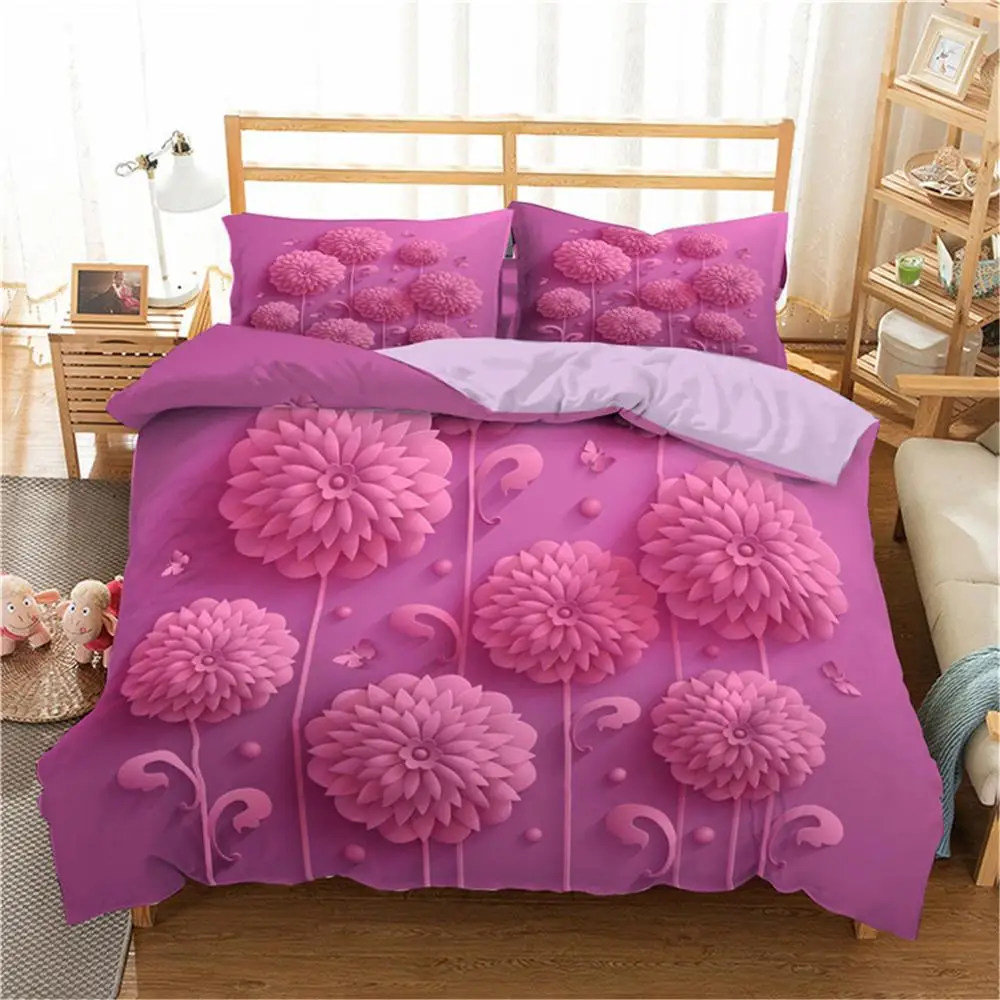 

2021 3D Rose Print Bedding Sets Flower Comforter Bedding sets Bedroom Duvet Cover Set Queen/King Size Bed set