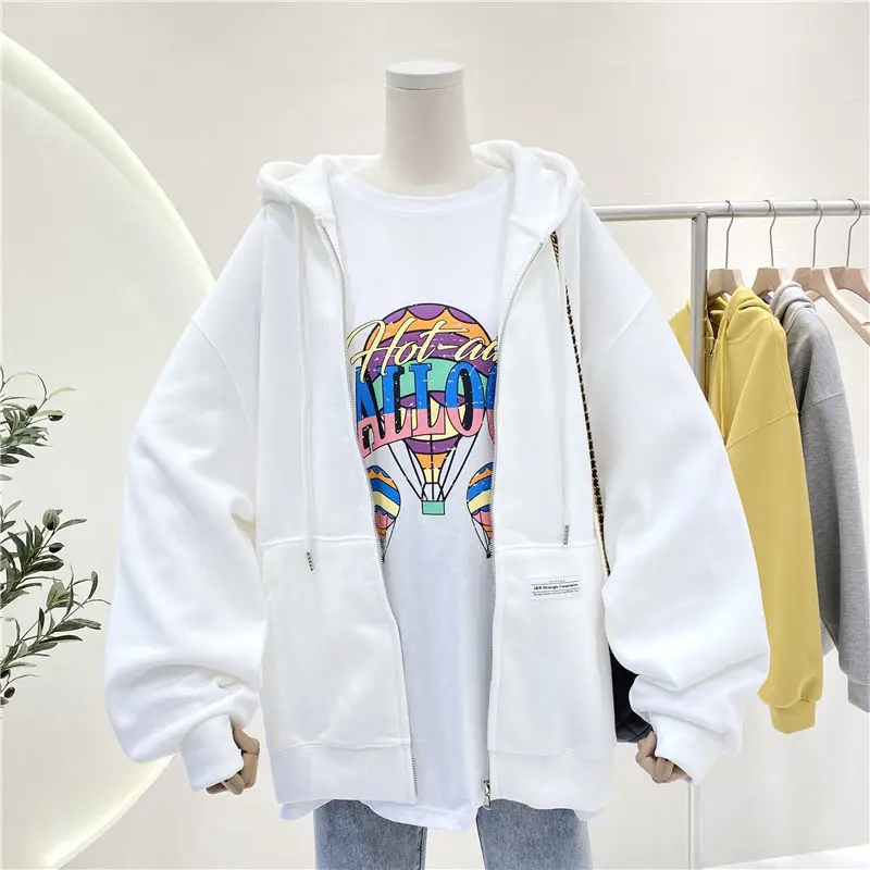 

Plus size Pullovers Hoodies Women Brown Blue Zip Up Sweatshirt Summer Jacket oversize Clothes Vintage Pockets Tops
