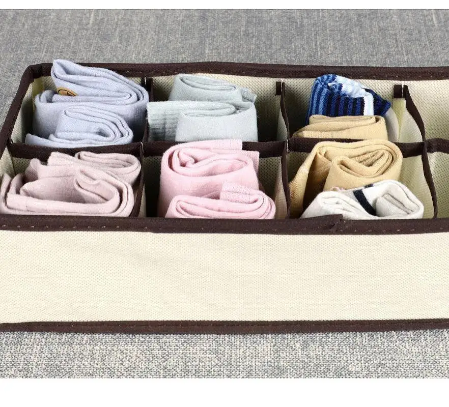 

Home storage fabric bra, socks, underwear storage box four-piece compartment non-woven beige storage box ZD