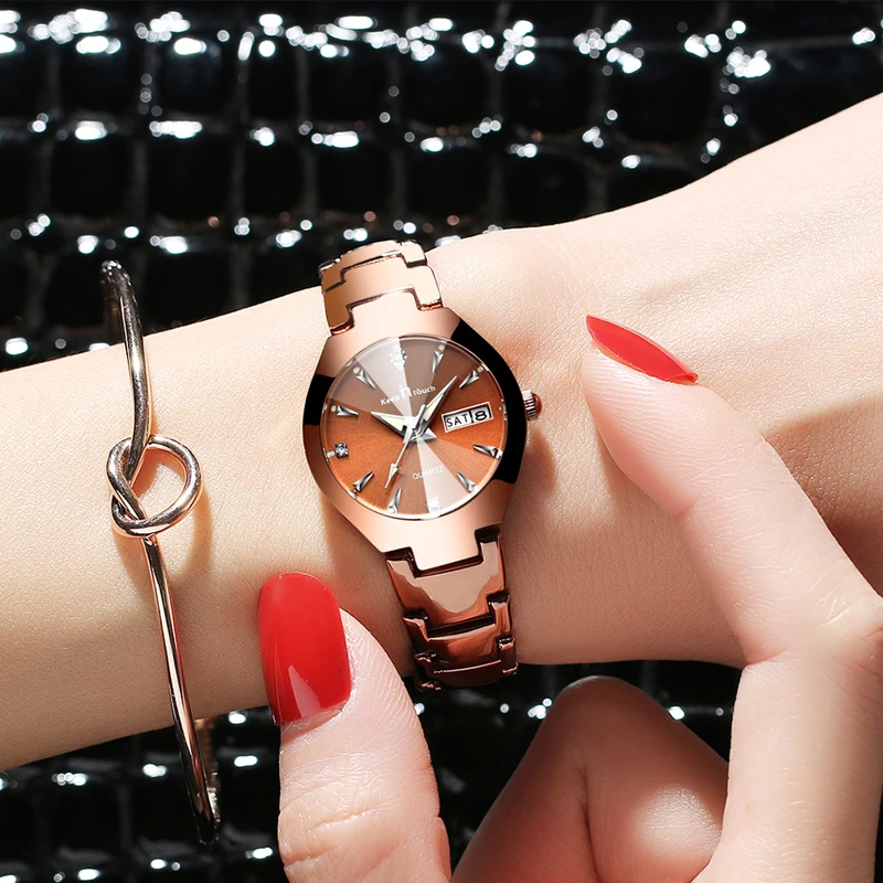 Часы наручные парные роскошные золотистые водонепроницаемые кварцевые из