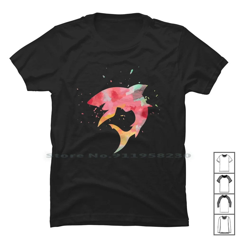 Цветная футболка в минималистическом стиле с изображением акулы 100% хлопок