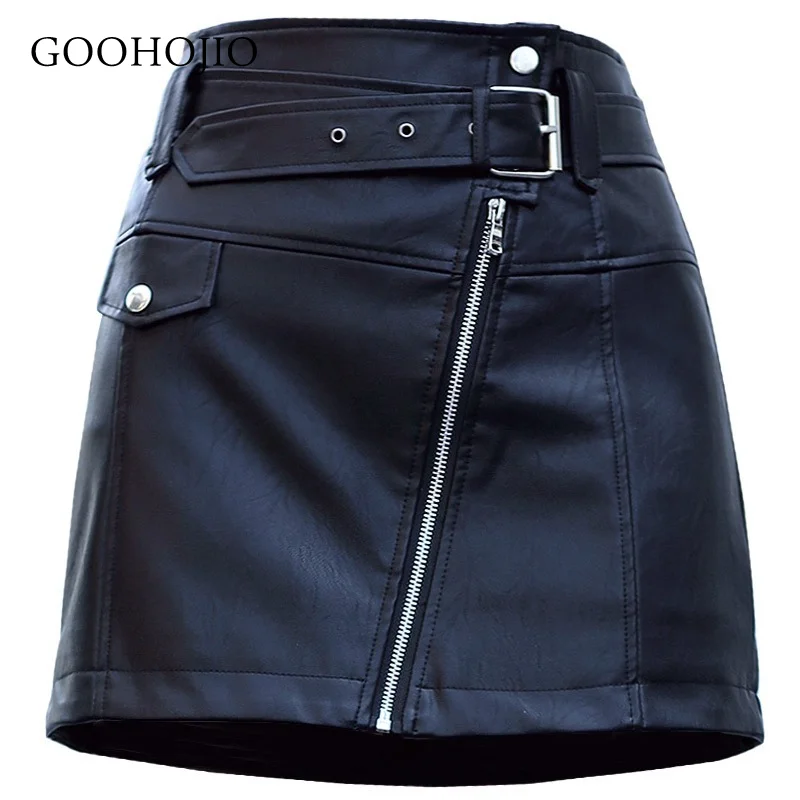 

GOOHOJIO 2021 New Spring Autumn High Waist Buttocks Skirt Women Solid Color Short Skirts for Women Women Pu Leather Skirt Skirt