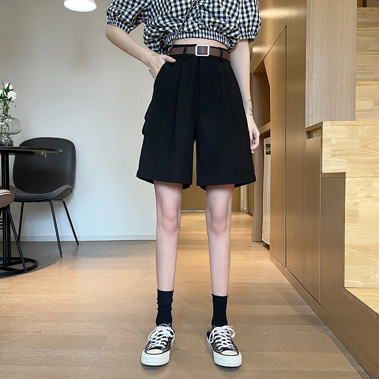 

YTX1487 Loose straight summer 2021 new small tall waist thin black suit shorts women