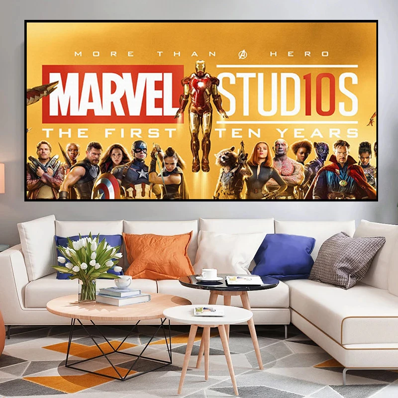 

Disney Marvel Anime Poster 10th Years Avengers Superhero Movie Canvas Painting Wall Art Picture Kids Room Decor Cuadros Gifts