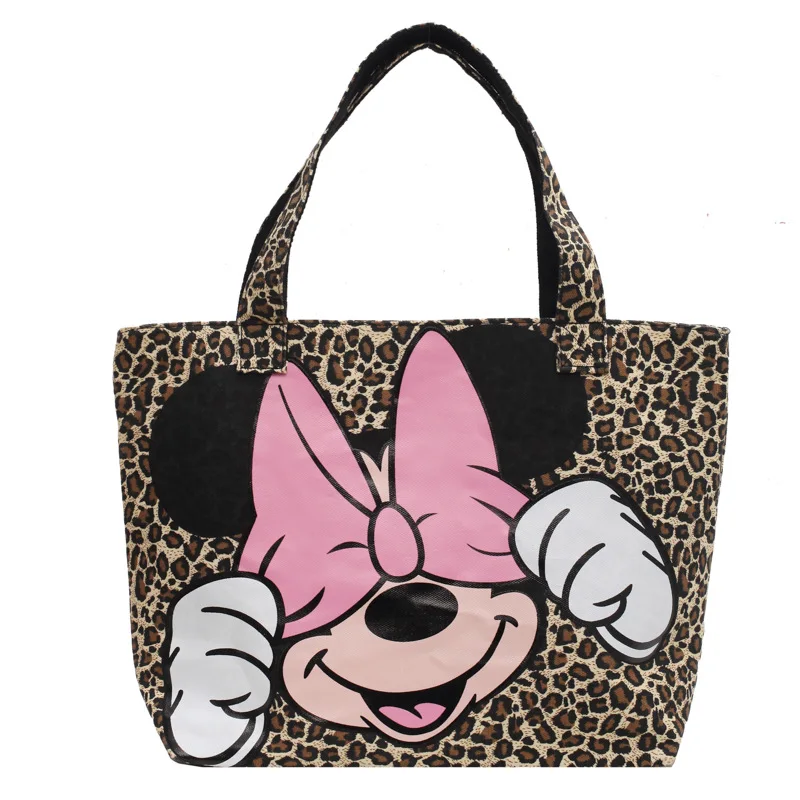 

Donald Duck Women's Bag Mickey Mouse Canvas Leopard Print Shoulder Tote Oversized Shopping Bag School Bags for Girls Student