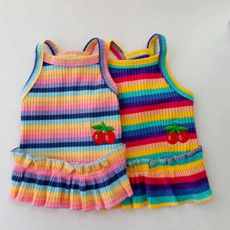 

Rainbow Suspender Skirt Dog Clothes Dress Super Dogs Clothing Pet Outfits Cute Summer Cotton Yorkies Print Girl Dog Clothes