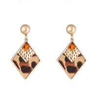 trendy geometric leopard snakeskin leather studs earrings for women versatile square earrings original design wholesale
