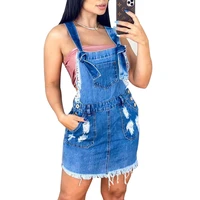 fashion sexy suspender jean skirts aesthetics denim ripped tassels mini skirts with pockets outfits shoulder strap pencil skirt