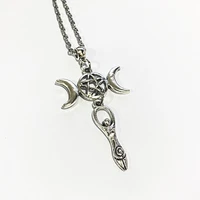 fashion gothic triple sun goddess pentagram double crescent moon necklace pagan jewelry for women