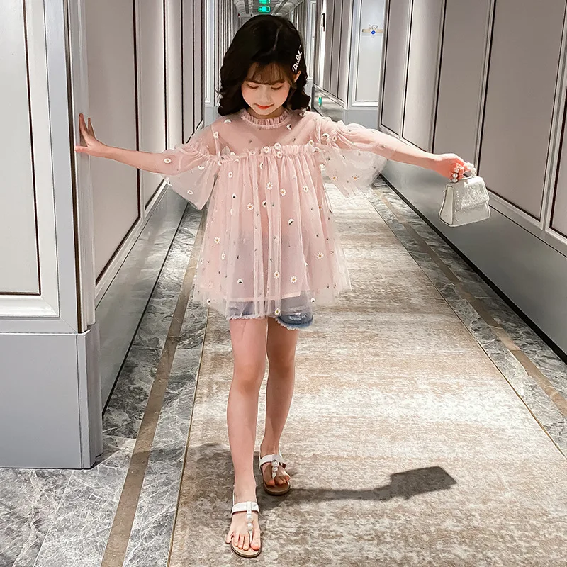 2020 летнее платье для детей и подростков Платье девочек Одежда из сетчатой ткани с