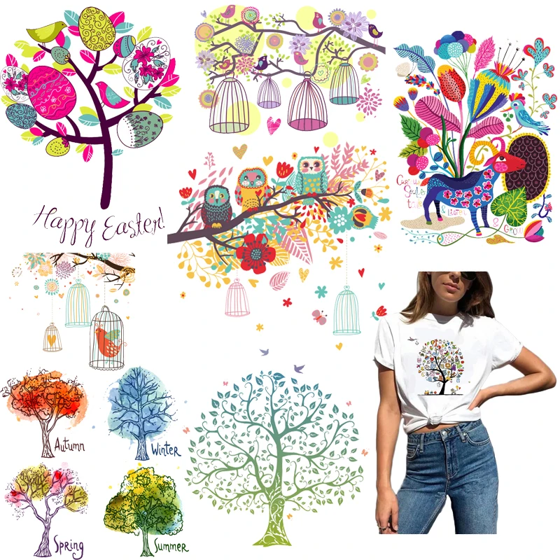 

Flower Patch Fusible Iron-on Transfers for Clothing Thermoadhesive Patches on Clothes Diy Owls Stickers Animals Applique Stripes