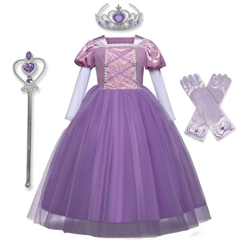 Платье детское длинное фиолетовое на Хэллоуин с цветами | Детская одежда и обувь