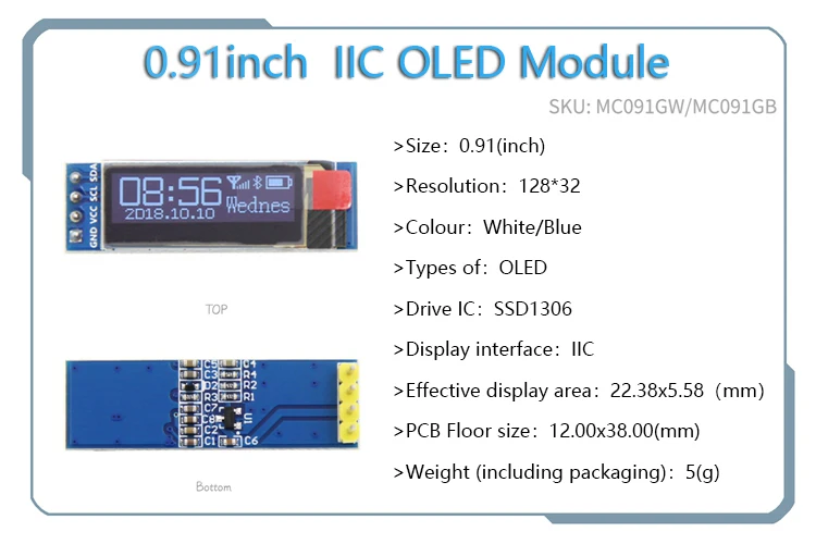 Модуль дисплея с OLED-дисплеем IIC I2C SPI 128X64 SSD1306 0 91 для модели White word серия ЖК-дисплеем