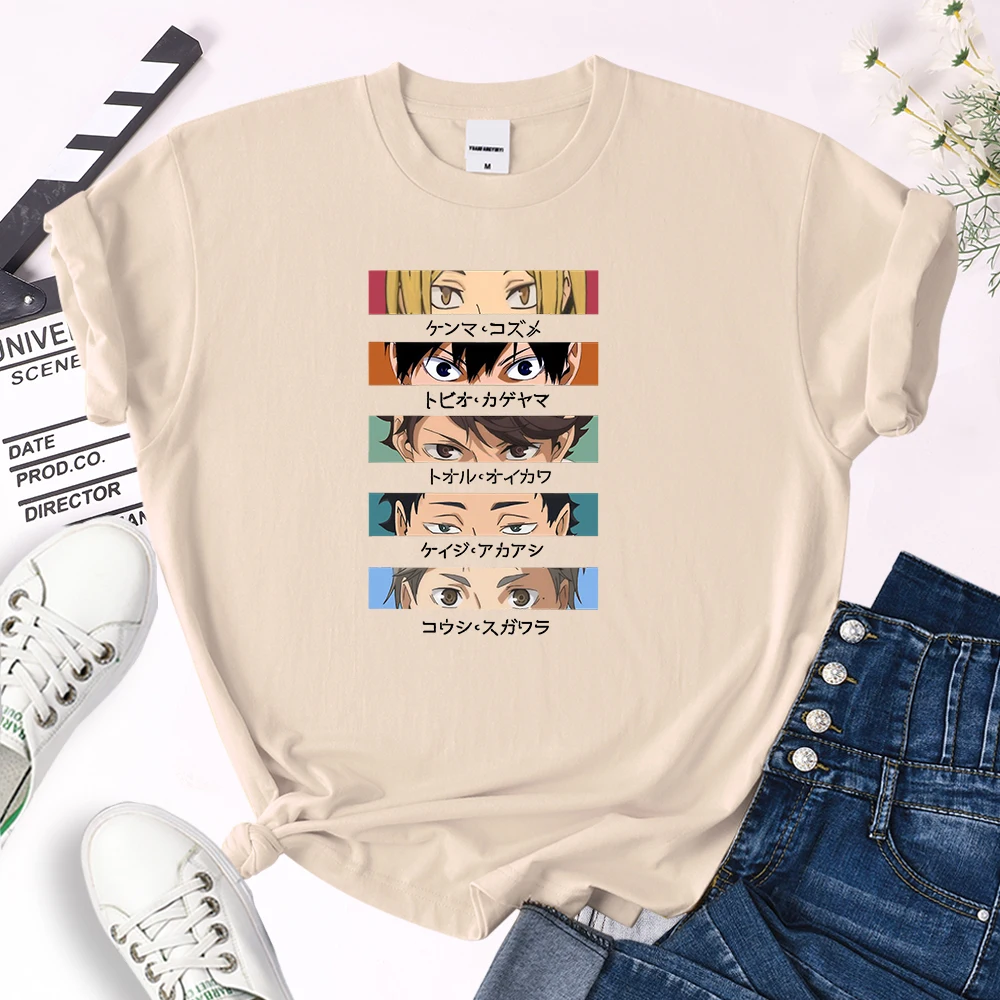 

Tee Shirts Women'S Anime Haikyuu!! Role Cartoons Printing Tshirt Female Big Size O-Neck Loose Tops Japan Style Skin-Friendly Tee