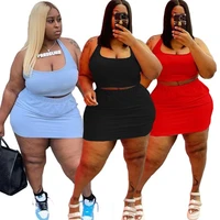plus size skirts sets casual vest and short skirt two piece women sexy solid sport outfits jogging suit wholesale dropshipping