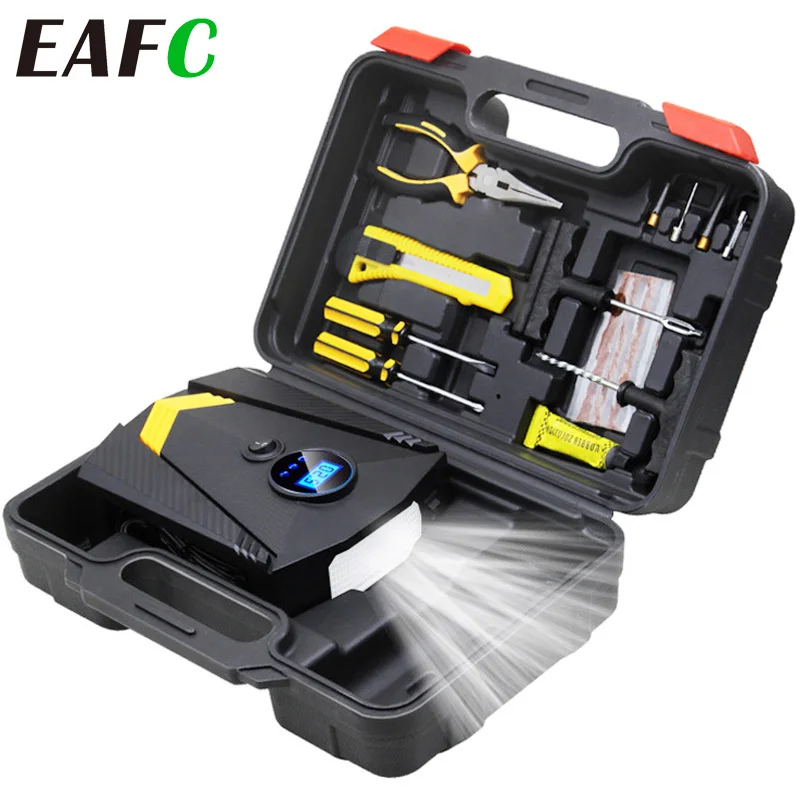 安い ポータブル車両用エアコンプレッサー,タイヤポンプ,12V,デジタル,オートバイ用150 Psi (LEDライト付き)