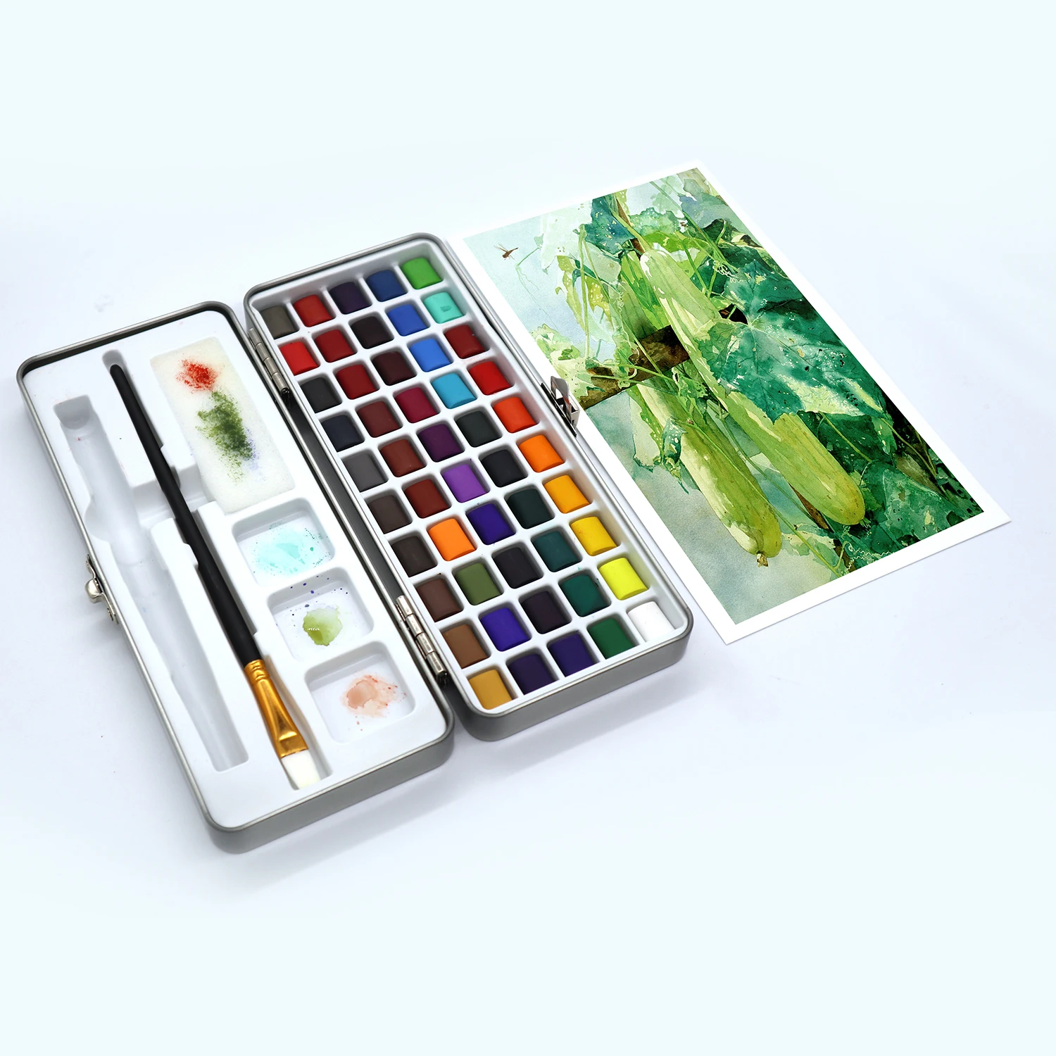 SeamiArt 50Color Solid Watercolor Paint Set Portable Metal Box Watercolor Pigment for Beginner Drawing Watercolor Paper Supplies