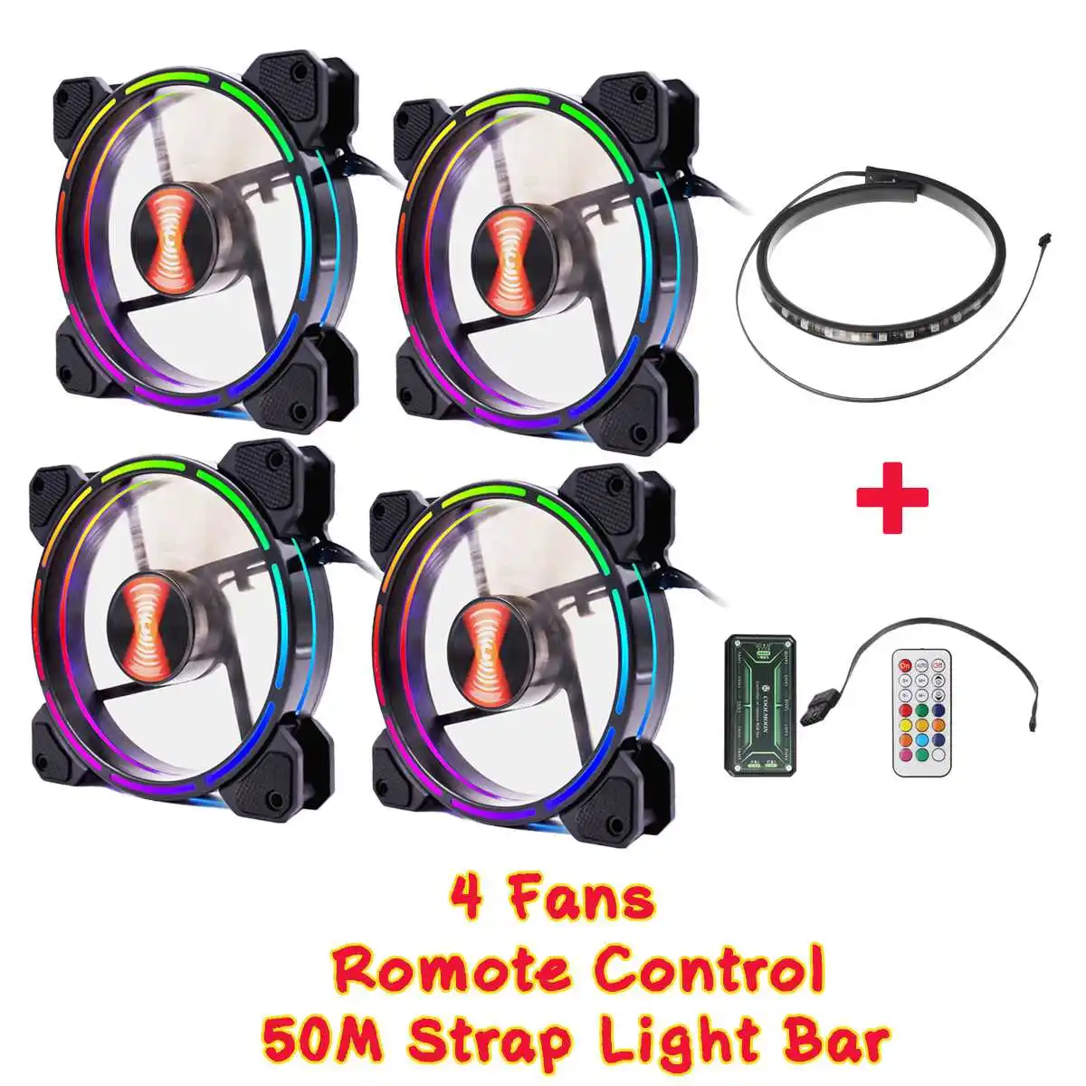 4 fan set 12 В постоянного тока 120 мм RGB компьютерный кулер вентилятор двойной Aura PC чехол вентилятор охлаждения для бесшумной игровой чехол с ИК-пультом дистанционного управления - Цвет лезвия: 4 fan set