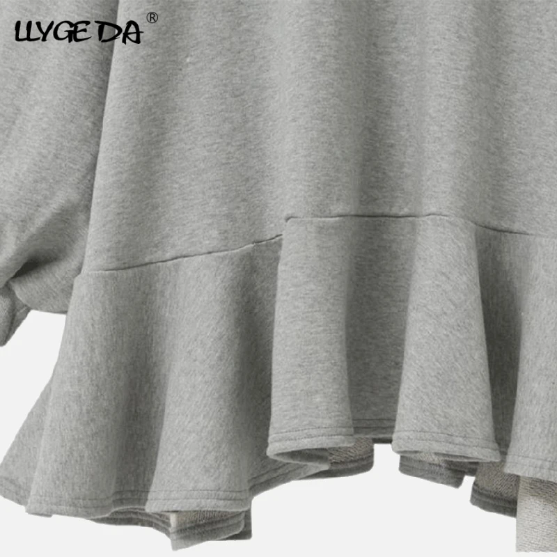 

Oversized Women's Sweater Dress Mini Casual Loose Long Lantern Sleeve O-Neck Solid Ruffles Female Dresses 2021 Spring Streetwear