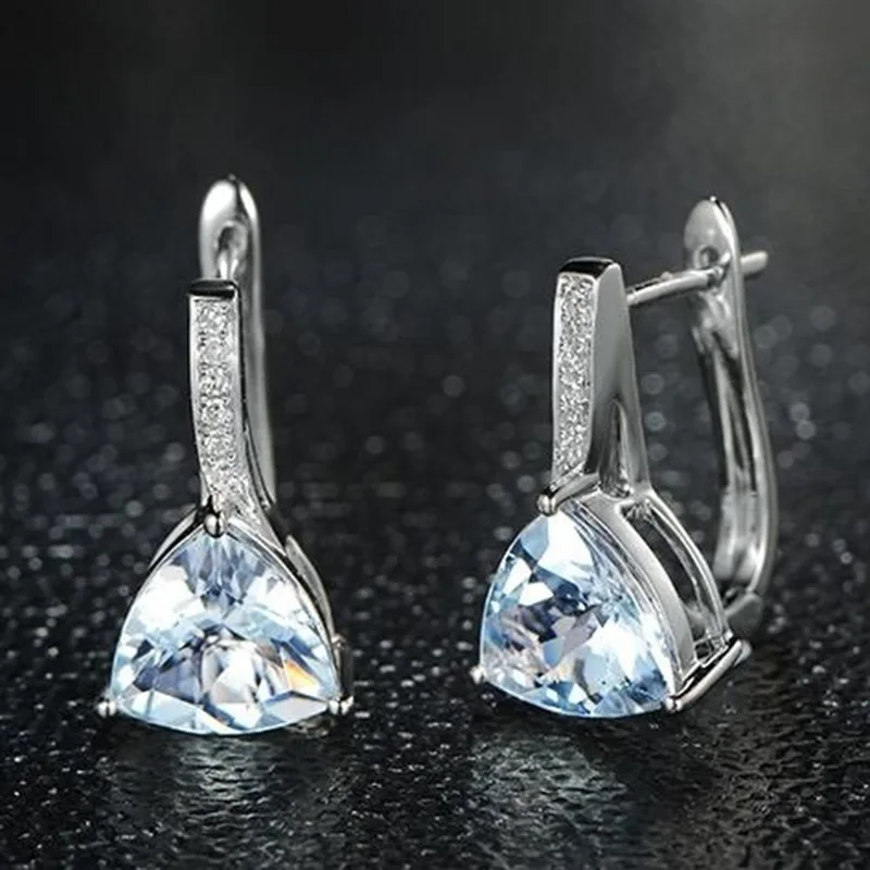 

Luxury Female Crystal Zircon Stone Earrings Fashion Silver Color Jewelry Vintage Double Stud Earrings for Women