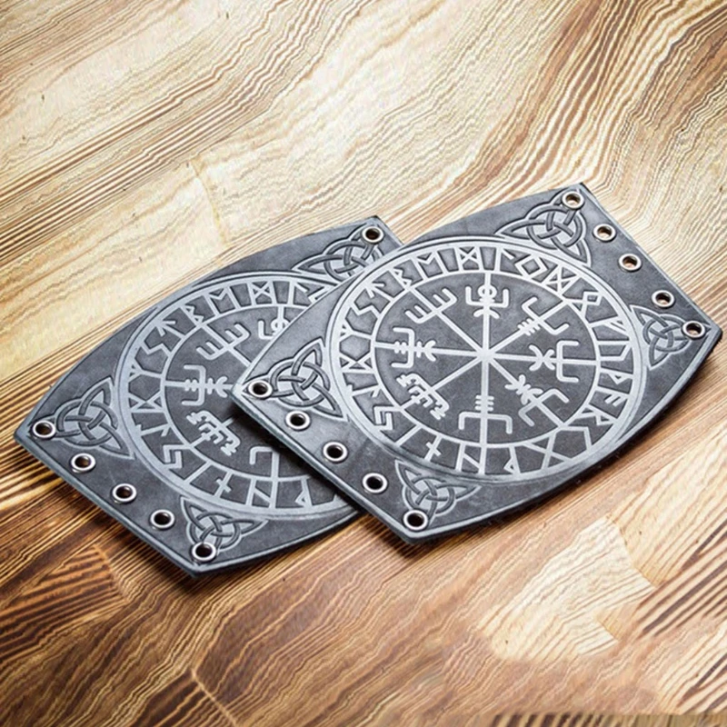 

1 Pair Nordic Viking Vegvisir Embossed Arm Bracers Medieval PU Leather Arm Guards Viking Leather Bracers Cosplay Jewelry