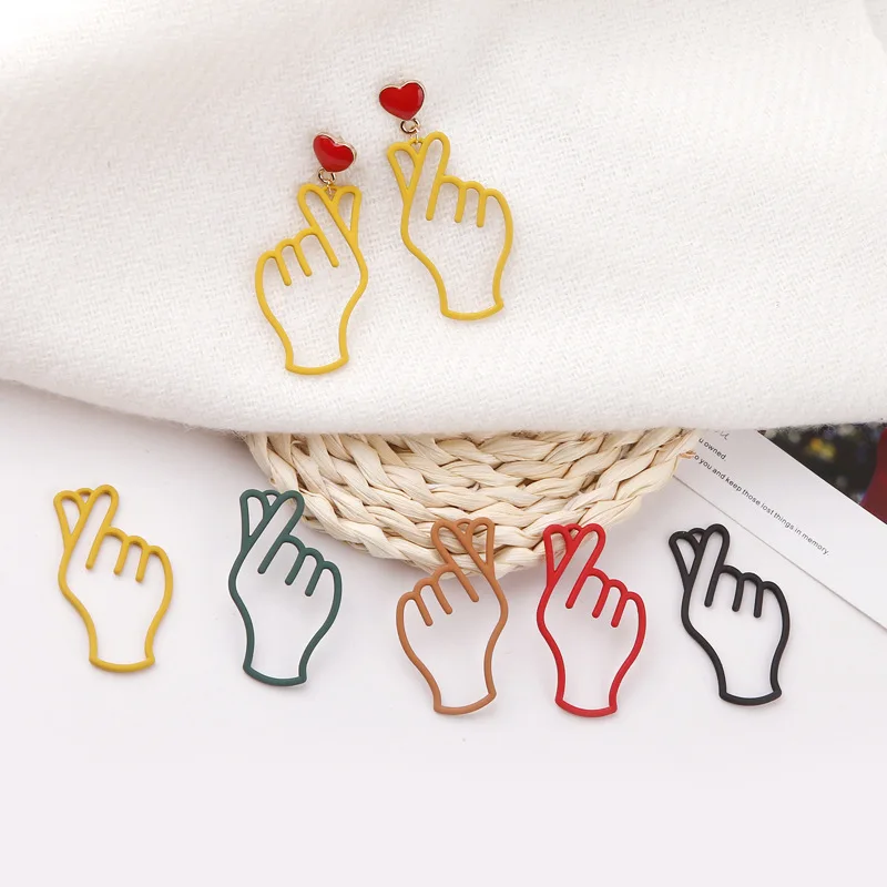 

10pcs hyperbole Spray paint palm Eardrop Accessories Metal Pendant Earring Necklace Charms Diy Making Material Jewelry Finding
